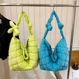 Quilted Quilted Tote Bag for Women Bow Lazy Style Shoulder Bag Women Girls - Picture 1 of 12