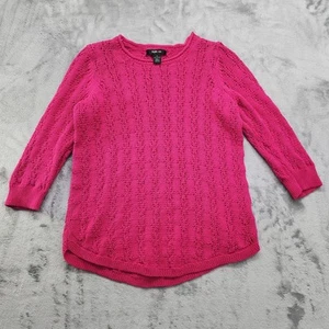 Style&Co Sweater Womens S Pink Crew Neck Pull Over Curved Hem Cotton Knit - Picture 1 of 8