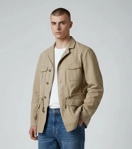 KENT & CURWEN England Military Field Jacket Cotton/Linen Light Khaki Men's Small - Picture 1 of 16