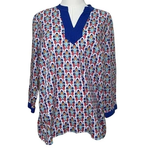 Talbots Shirt Blouse Tunic Women's Large Petite LP Pink Blue 100% Cotton Top - Picture 1 of 8