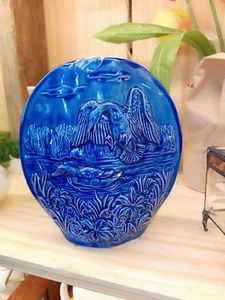Vintage blaue Keramik Vase Ente Schwan - Bild 1 von 6