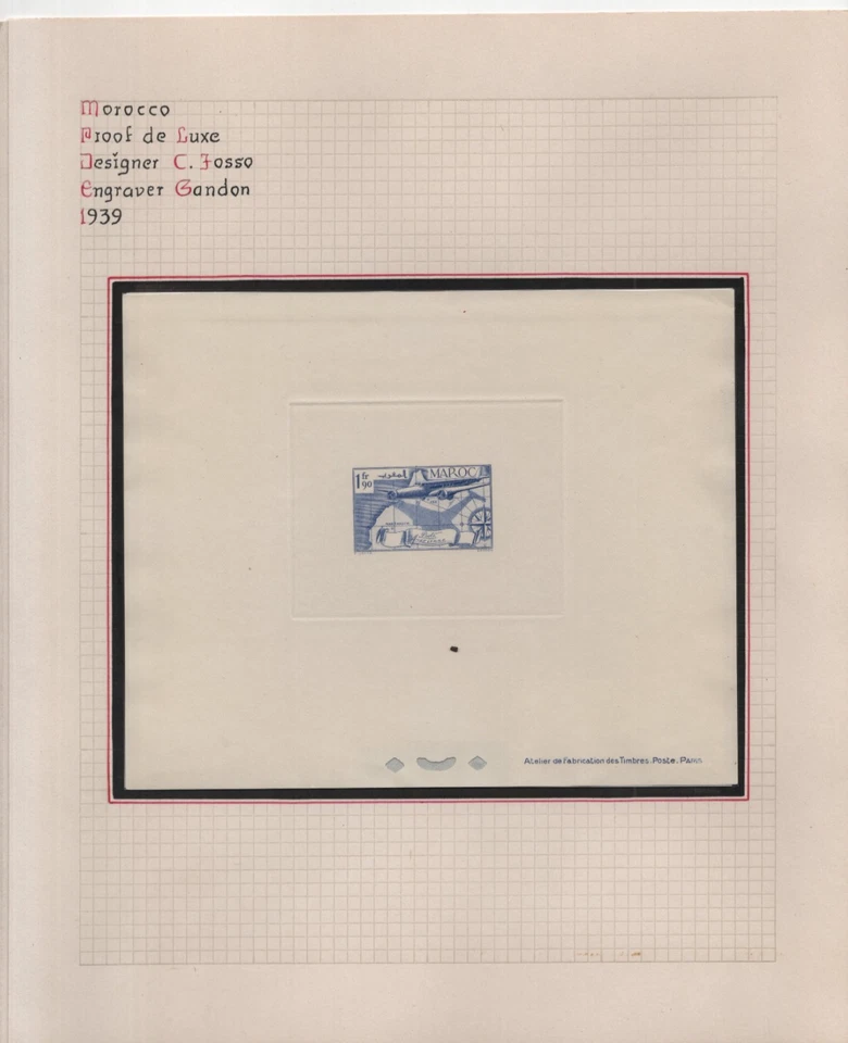 FRANCE MOROCCO 1939 SEVEN LARGE DIE PROOFS "EPREVUE DELUXE" SC. #C20–C26 - Image 1 of 4