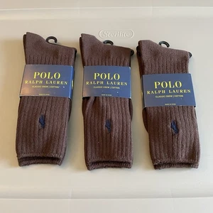 Polo Ralph Lauren Men's Classic Crew Socks Dark Brown Size 10-13 Pack Of 3 - Picture 1 of 4