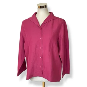Eileen Fisher Petite Size PL Button Front Top Blouse Pink Linen Silk Blend - Picture 1 of 7
