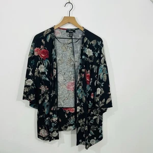 Style & Co schwarzer offener Strick Cardigan Pullover mit Blumenmuster fließende Passform Gr. 1X - Bild 1 von 7