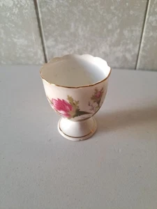 Vintage Moss Rose Japan Egg Cup Fine China Footed Pink Roses Gold Trim - Picture 1 of 7