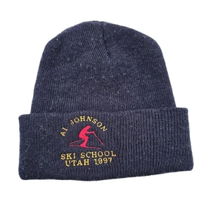 Vintage 1997 Al Johnson Ski School Knit Beanie Hat Blue Embroidered - Picture 1 of 3