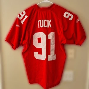 Vintage NY Giants Justin Tuck #91 Reebok Jersey Size 50 NFL Red Number Stitched - Picture 1 of 15