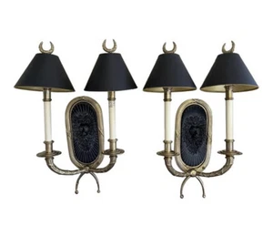 Pair Rare Chapman 1991 Solid Brass Neoclassical Ebony Lions Head Wall Sconces - Picture 1 of 22