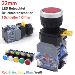 LA38-11 22mm Druckschalter LED Beleuchtet Drucktaster Tastend Rastend 10Amp 440V - Picture 1 of 12