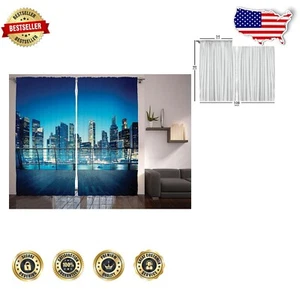 Satin Cityscape Curtains - 2 Panel Urban Drapes, 108" x 90" for Living Rooms - Picture 1 of 3