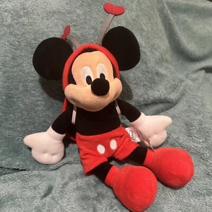 Disney Plush Mickey Mouse Hearts Ladybug Valentines Day 12” 2017 Red Black - Picture 1 of 6