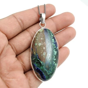 Ovale Azzurrite Malachite Pietra Argento Sterling Artisan Lunetta Sorella Unico - Foto 1 di 7