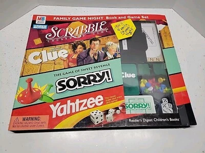 MB Family Game Night Book & Game Set Scrabble Clue Sorry Yahtzee 2001 - Image 1 of 4