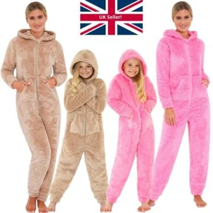 Womens Teen Girl Fluffy Teddy Fleece 1Onesie Cosy Hooded Jumpsuit Love To Sleep - Picture 1 of 42