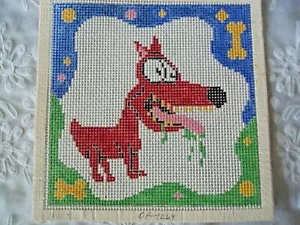 Needlepoint Canvas Hand Stitch Painted Julia Hungry Red Dog 12 Ct Mono OP 9264 - Picture 1 of 3