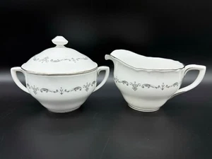 Royal Worcester Silver Chantilly Creamer Sugar Bowl Set Bone China England - Picture 1 of 4