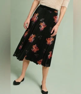 Anthropologie Maeve Samt Midi Rock Damen S Blumen Plissee Gummibund - Bild 1 von 13