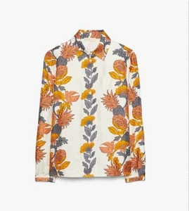 $ 398 Neu mit Etikett Tory Burch Button-Down Kragen Seide orange Wunderland Ranken Hemd Gr. 4 - Bild 1 von 8