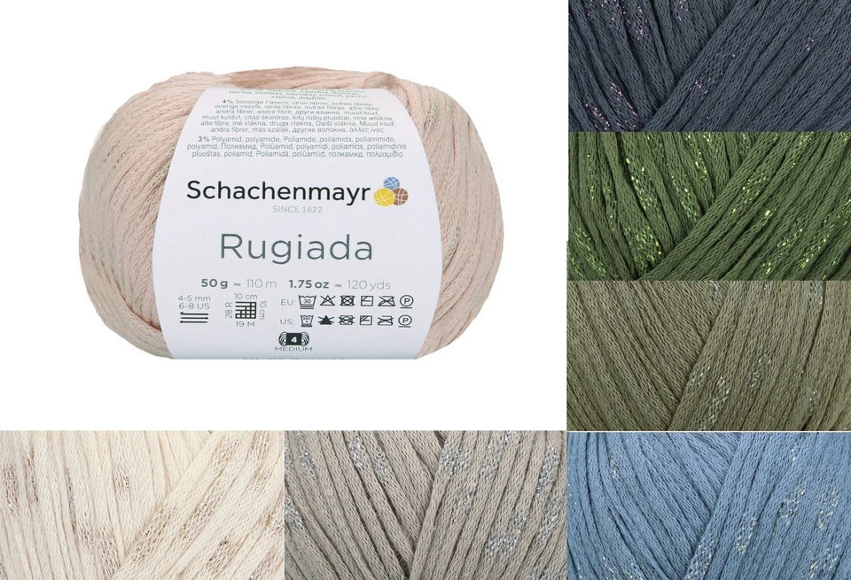 102€/kg 50g Bändchengarn Schachenmayr Rugiada Metallic-Effekt 93% Baumwolle - Bild 1 von 1