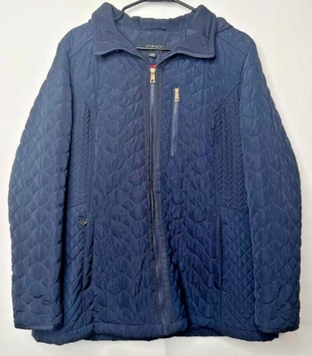 Jones New York Jacket Womens Size XL Blue Quilted Hooded Full Zip Classic Casual - Image 1 of 4