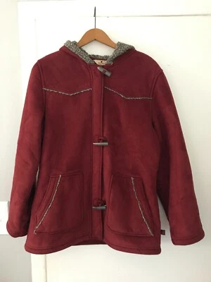 WOOLRICH Merlot Sherpa Forrado Suave Gamuza Palanca Chaqueta Abrigo con Capucha Mediano Polar Foto 1 de 4