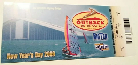 2009 Outback Bowl Ticket Stub Iowa Hawkeyes South Carolina Football Bridge Cover