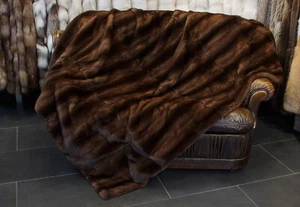 1570 Light-brown Mink Fur Throw Genuine Pelt Cover Real Mink Bed Throw Mink Furs - Picture 1 of 11