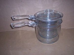 Vintage Pyrex Flame Ware glass Double Boiler in Great condition USA 1 1/2 quart - Imagen 1 de 5