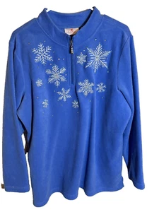 Quacker Factory Women's Sweater Snowflake Large Rhinestone Accents Blue - Picture 1 of 7