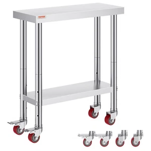 VEVOR Stainless Steel Kitchen Bench 76x30cm Commercial Food Prep Table w Wheels - Picture 1 of 12