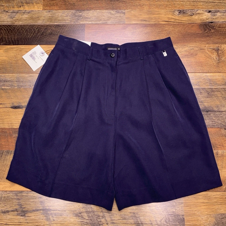 Pantalones Cortos Ashworth Para Mujer 14 Azul Marino Robby Tiro Alto Plisados Golf Nuevos Foto 1 de 4