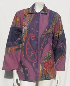 SILVER STREAM US Women’s O/S M L Purple Embellished Patchwork Jacket Washable - Picture 1 of 7