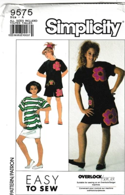 Simplicity Pattern 9575, c1990, Girls Top, Shorts, Skirt, 7-14, FF - Image 1 of 2
