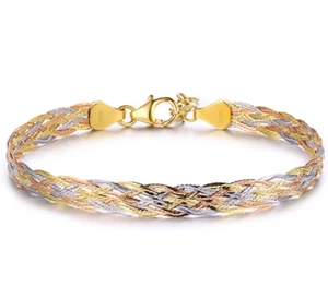 Au750 Real 18K Multi-tone Gold Bracelet For Women Six Weave Rope Link 7.5inchL - Picture 1 of 2