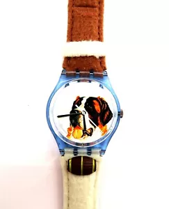 NEW Swatch Watch BARRY GN152 Saint Bernard Dog with Case and Papers 1995 Gents - Picture 1 of 11