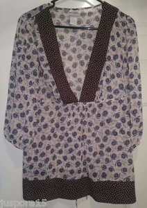 Womens Shirt Top Blouse Size 14W/16W 14/16 Fashion Bug Brown Blue Floral - Picture 1 of 3