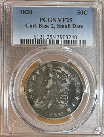 1820 Curl Base 2!  PCGS VF25 Capped Bust Silver Half Dollar Cover