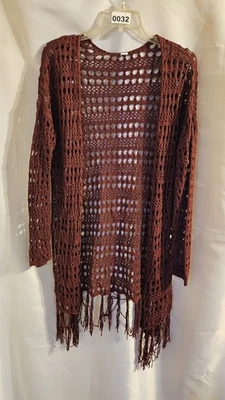 Cárdigan abierto de ganchillo marrón talla pequeña para mujer Foto 1 de 2