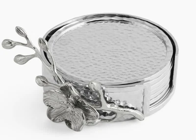 MICHAEL ARAM NICKELPLATE 白色兰花饮料杯套装 6 件套 4 英寸抛光新品 — 第 1/3 张图片