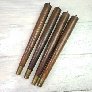 4 Gambe di ricambio per mobili vintage metà secolo moderne MCM legno cappuccio oro 13,5" - Foto 1 di 6