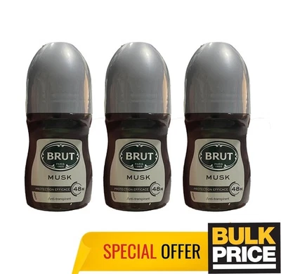 Desodorante roll-on Brut Musk 48H protección contra olores de sudor larga duración a granel paquete de 3 Foto 1 de 4