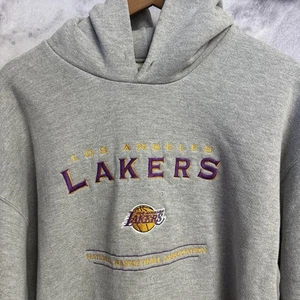 Vintage Los Angeles Lakers Hoodie Sweatshirt Herren Large 24,5x27 grau bestickt - Bild 1 von 13