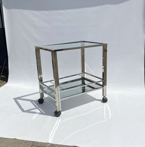 Bar Cart Drinks Trolley 1970s Chrome Side Table Rega Zevi Mirror Glass - Picture 1 of 19