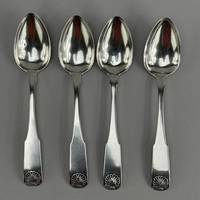 4 American Coin Silver Fiddle Shell Pattern Dessert or Soup Spoons 1838 - Image 1 of 4