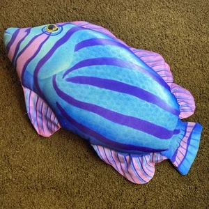 Snapper Fish Striped Sea Perch Grouper Circhid 25” Plush Pillow Blue Purple Pink - Picture 1 of 12