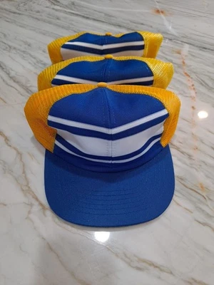 Лот винтажный 70-х 80-х годов Snap назад водитель грузовика шляпа мяч крышка новый старый запас в полоску шляпа - Изображение 1 из 4