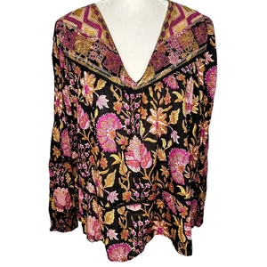 Rachel Zoe Boho Floral Peasant Blouse XS Artisan Folk Print Indie Cottagecore - Picture 1 of 6