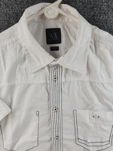 Armani Cotton Point White Medium Short Sleeve Shirt Luxury Embroidery Mens - Picture 1 of 18