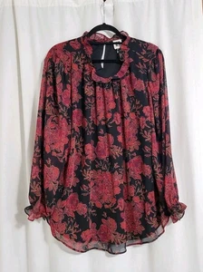 Anne Klein 3x Blusa Floral Boho Mob Esposa Carrera Rojo Negro Clásico Mujer - Imagen 1 de 10